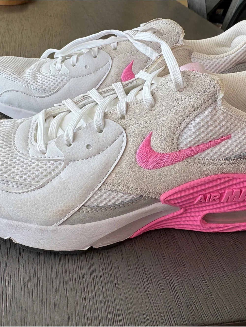 Nike White Air Max Excee Sneakers with Pink Accents